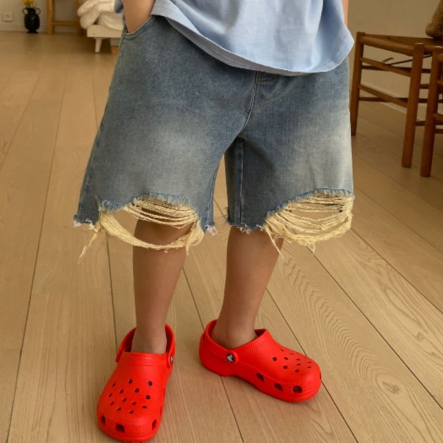 [90-155cm] 個性刷破水洗丹寧短褲 #Crux南十字座