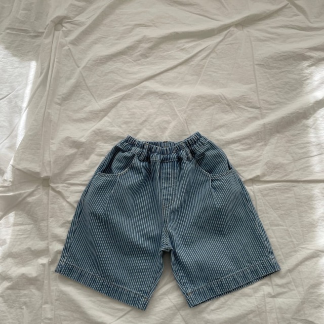 [90-155cm] 復古休閒條紋丹寧短褲 #Crux南十字座 (大童)