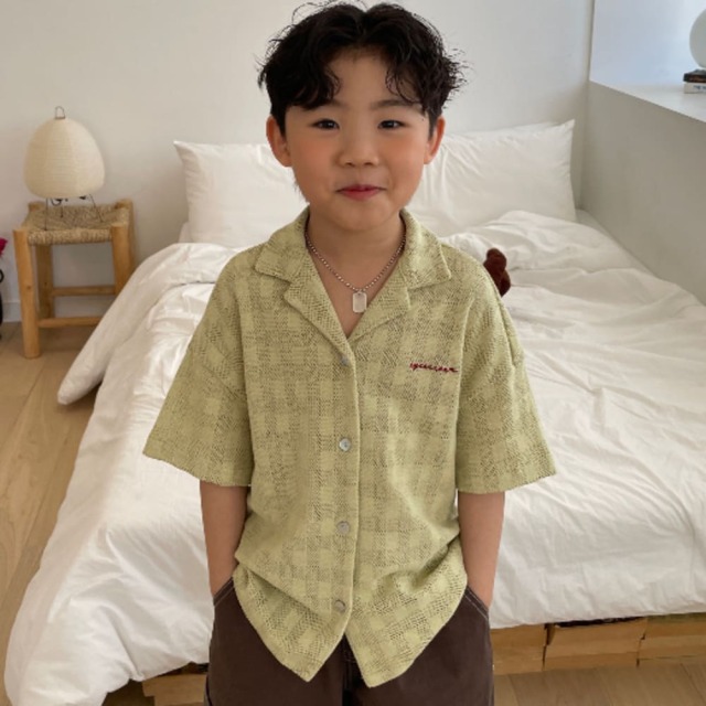 [90-155cm] 質感小格紋翻領襯衫 #Crux南十字座