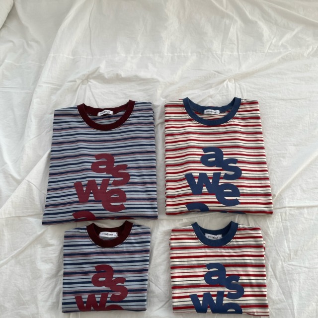 [90-155cm] 復古字母印花條紋T恤 #Crux南十字座 (大童)