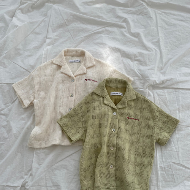 [90-155cm] 質感小格紋翻領襯衫 #Crux南十字座 (大童)