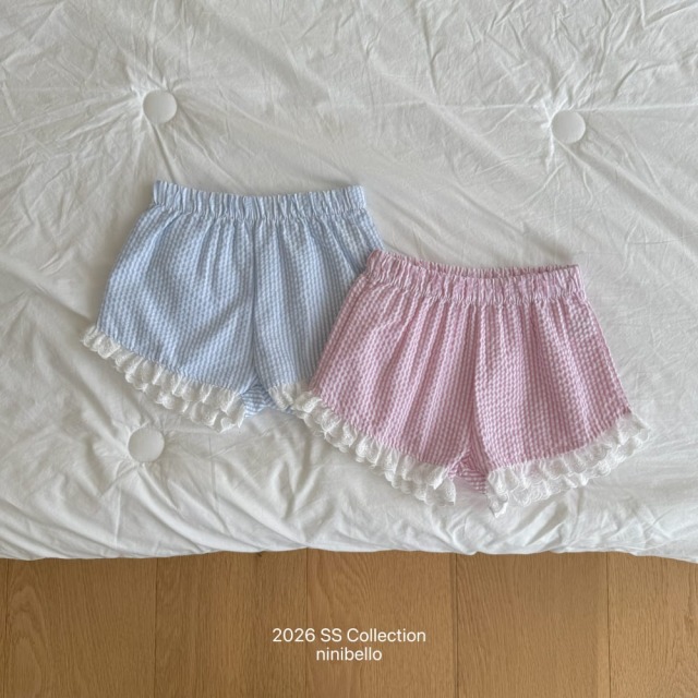 [80-130cm] 清新維希格紋花邊休閒短褲 #Cygnus天鵝座 (大童)