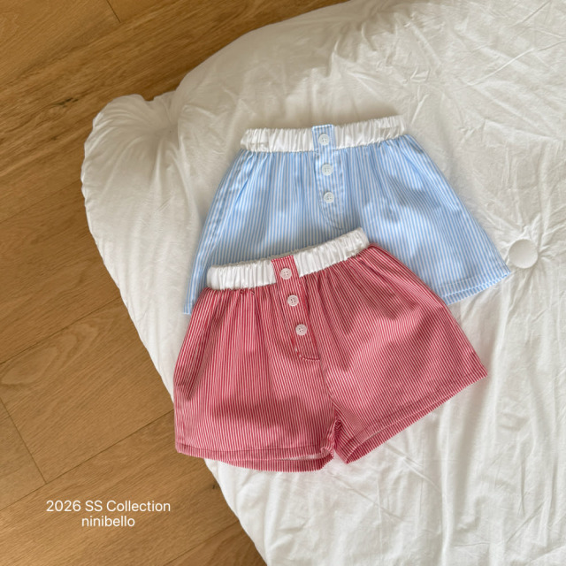 [80-130cm] 經典細直條紋休閒棉質短褲 #Cygnus天鵝座 (大童)