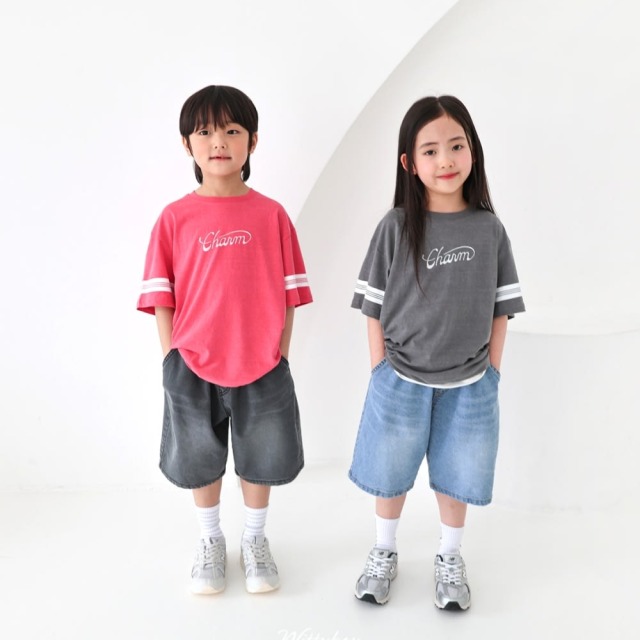 [90-165cm] 復古袖線草寫字母短袖T恤 #Gemini雙子座