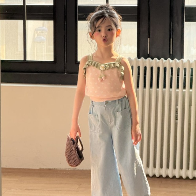 [80-130cm] 復古刷色寬鬆直筒丹寧長褲 #Cygnus天鵝座