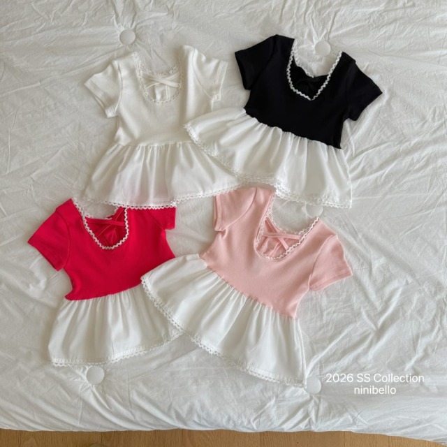 [80-130cm] 甜美蕾絲領拼接層次裙擺上衣 #Cygnus天鵝座 (大童)