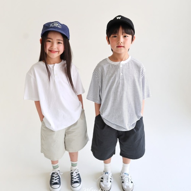 [90-165cm] 經典純棉亨利領短袖T恤 #Gemini雙子座