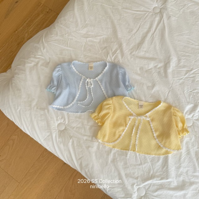 [80-130cm] 浪漫蕾絲滾邊鏤空短袖針織外套 #Cygnus天鵝座 (大童)