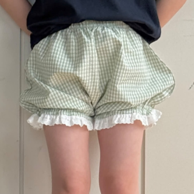 [80-130cm] 清新維希格紋花邊燈籠短褲 #Cygnus天鵝座