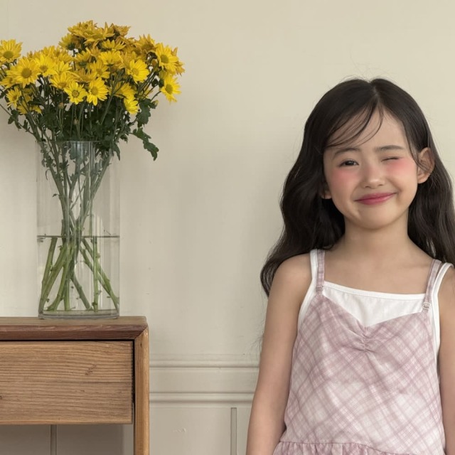 [80-130cm] 甜美格紋蛋糕裙擺吊帶背心 #Cygnus天鵝座