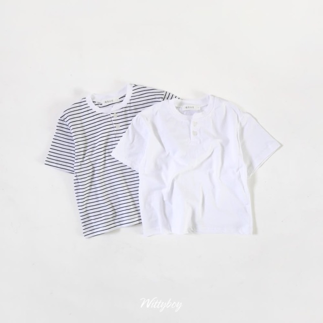 [90-165cm] 經典純棉亨利領短袖T恤 #Gemini雙子座 (大童)