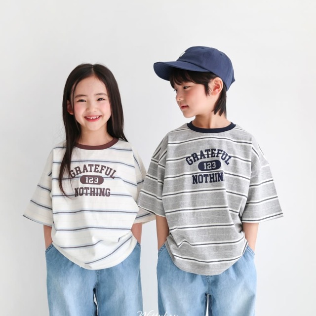 [90-165cm] 復古條紋字母短袖T恤 #Gemini雙子座 (大童)
