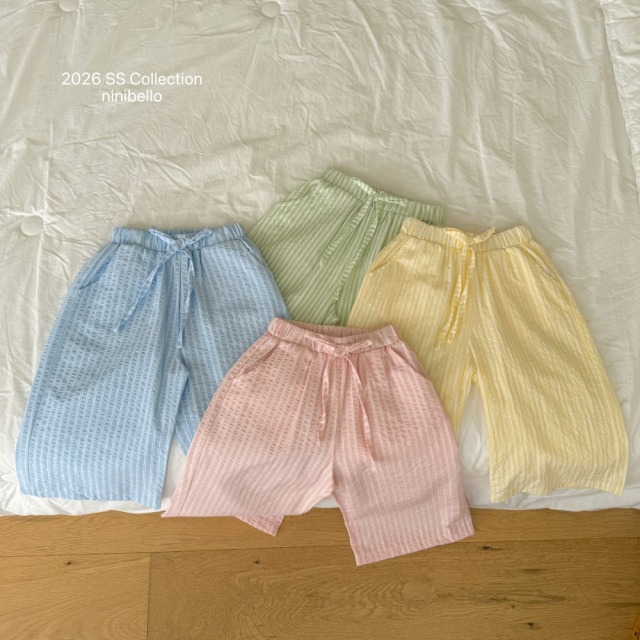 [80-130cm] 舒涼泡泡棉細條紋抽繩長褲 #Cygnus天鵝座 (大童)