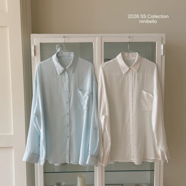 [Adult] 輕盈涼爽坑條皺磳長袖襯衫 #Cygnus天鵝座