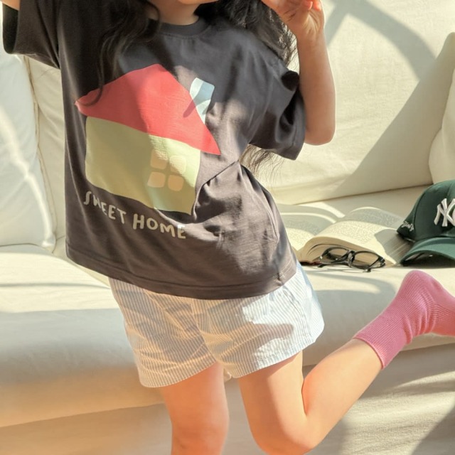 [80-130cm] 經典細直條紋休閒棉質短褲 #Cygnus天鵝座