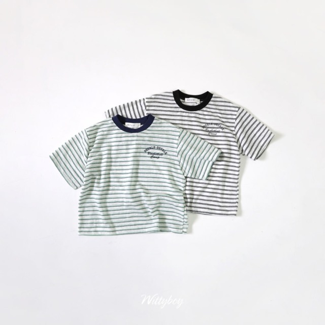 [90-165cm] 質感細條紋字母短袖T恤 #Gemini雙子座