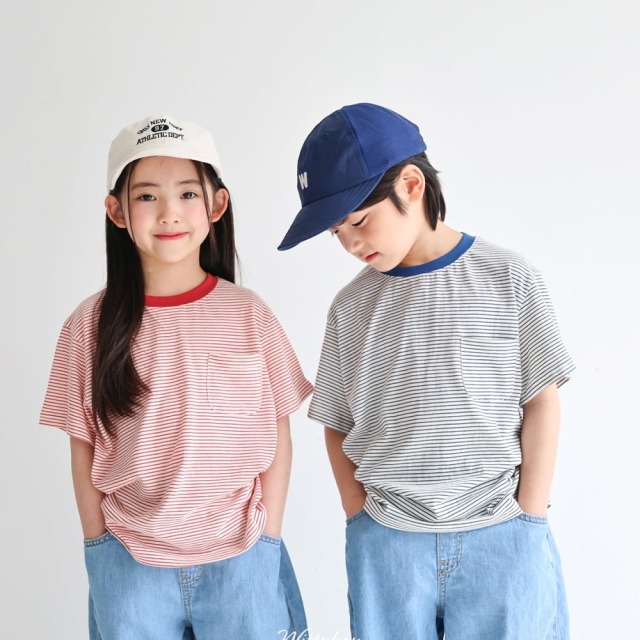 [90-165cm] 質感細條紋口袋短袖T恤 #Gemini雙子座