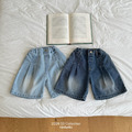 [80-130cm] 復古漸層打摺寬版丹寧短褲 #Cygnus天鵝座 (大童)