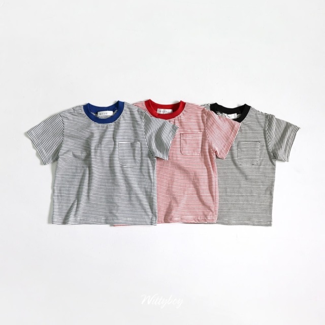 [90-165cm] 質感細條紋口袋短袖T恤 #Gemini雙子座 (大童)