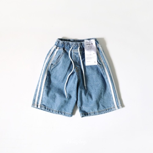 [90-165cm] 側邊雙線寬鬆牛仔短褲 #Gemini雙子座 (大童)