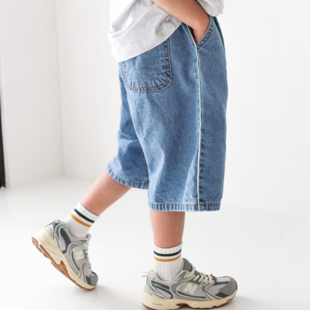 [90-165cm] 休閒側邊線條牛仔短褲 #Gemini雙子座