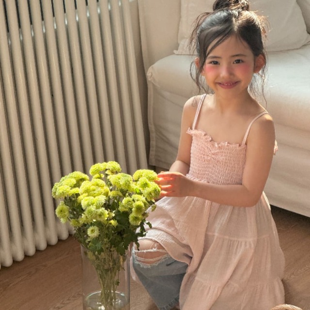 [80-130cm] 甜美抓皺細肩帶層次蛋糕洋裝 #Cygnus天鵝座