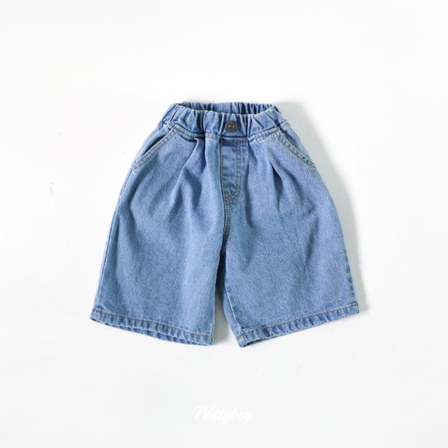 [90-165cm] 經典打褶寬鬆牛仔短褲 #Gemini雙子座 (大童)