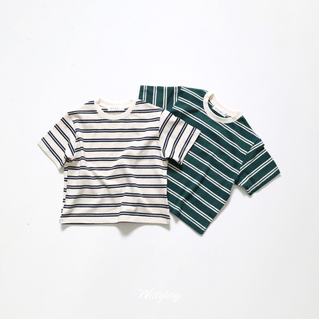 [90-165cm] 韓系簡約條紋落肩短袖T恤 #Gemini雙子座 (大童)