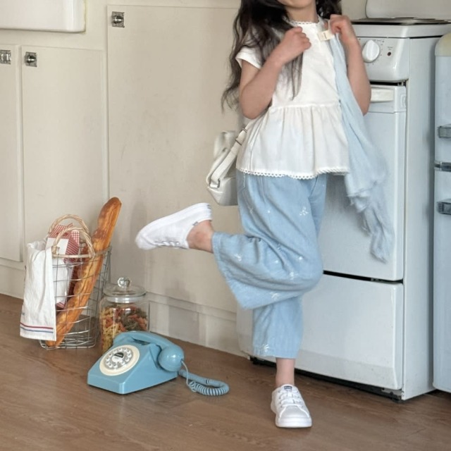 [80-130cm] 俏皮蝴蝶結滿印丹寧長褲 #Cygnus天鵝座