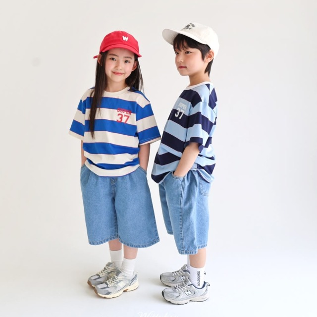 [90-165cm] 復古配色寬條紋短袖T恤 #Gemini雙子座