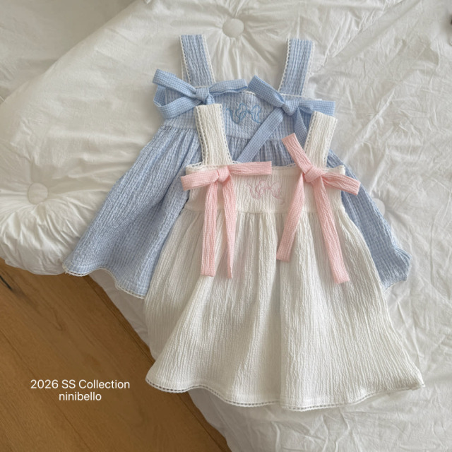 [80-130cm] 浪漫蝴蝶結肩帶泡泡棉洋裝 #Cygnus天鵝座 (大童)