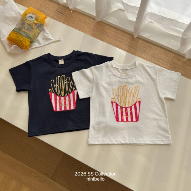 [80-130cm] 俏皮美式薯條刺繡短袖T恤 #Cygnus天鵝座 (大童)