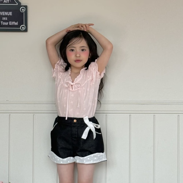 [80-130cm] 甜美波點反折丹寧短褲 #Cygnus天鵝座