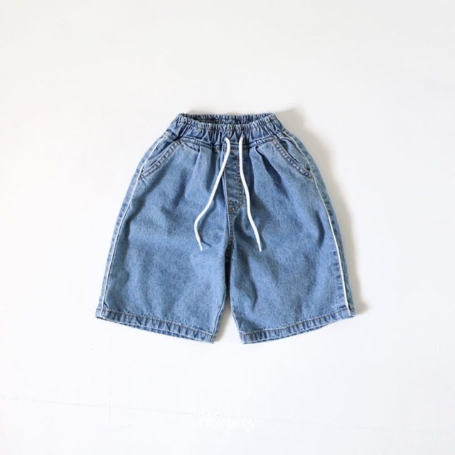 [90-165cm] 休閒側邊線條牛仔短褲 #Gemini雙子座 (大童)