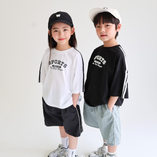 [90-165cm] 運動風條紋字母短袖T恤 #Gemini雙子座