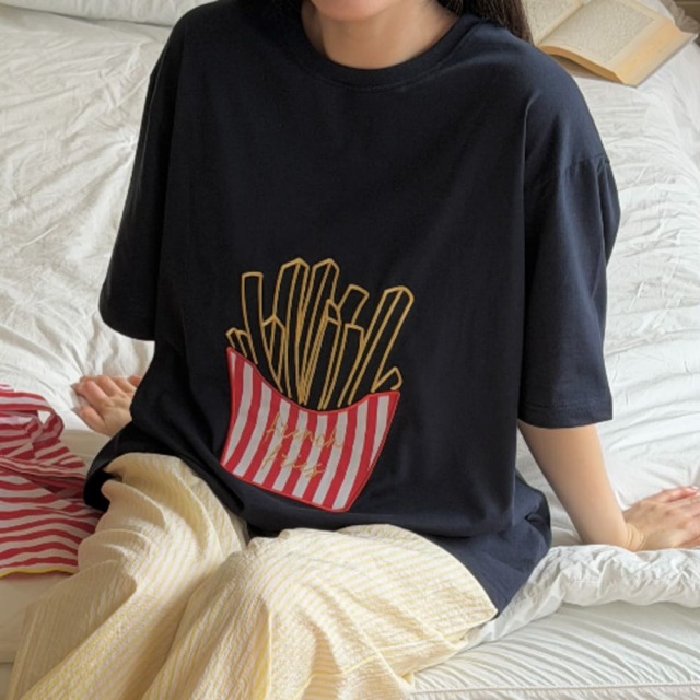 [Adult] 俏皮美式薯條刺繡短袖T恤 #Cygnus天鵝座