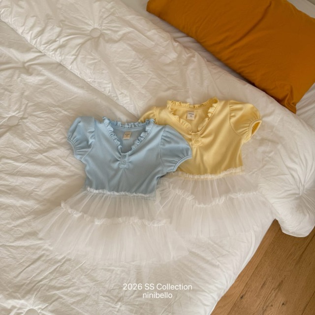 [80-130cm] 甜美木耳邊拼接澎澎紗上衣 #Cygnus天鵝座 (大童)