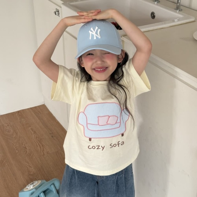 [80-130cm] 舒適條紋沙發印花短袖T恤 #Cygnus天鵝座