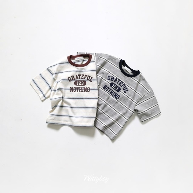 [90-165cm] 復古條紋字母短袖T恤 #Gemini雙子座