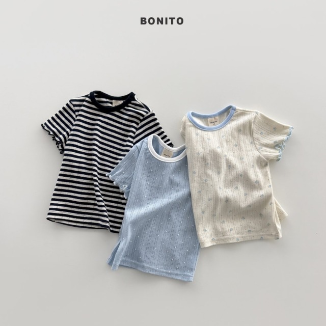 [80-125cm] 甜美感木耳邊點點條紋短袖T恤 #Leo獅子座 (大童)