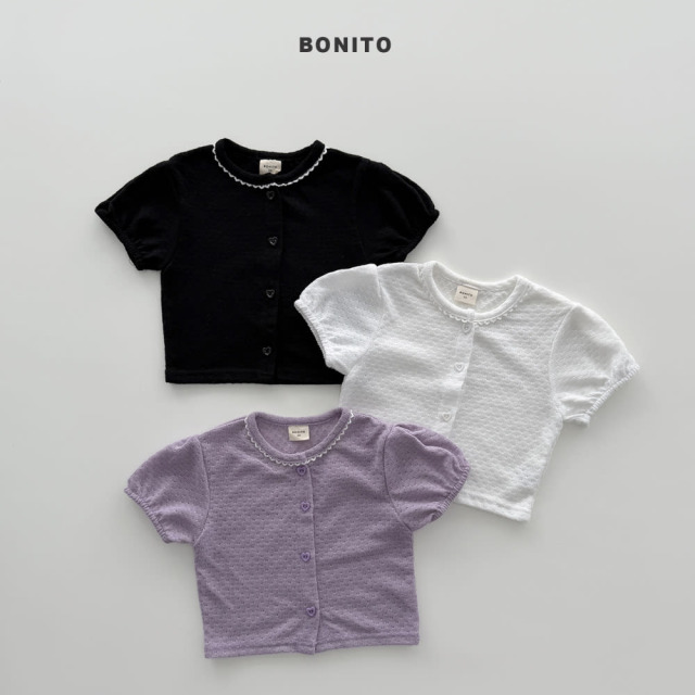 [80-125cm] 甜美感愛心釦羅紋短袖針織外套 #Leo獅子座 (大童)