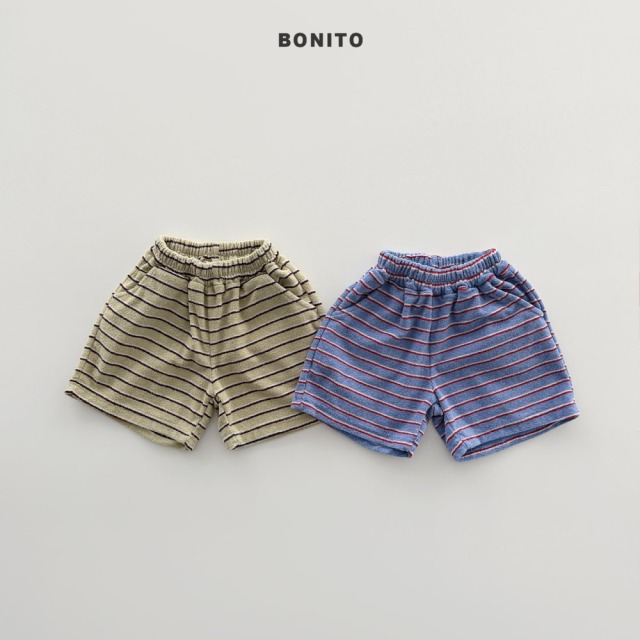 [80-125cm] 柔軟毛圈感條紋縮口運動短褲 #Leo獅子座