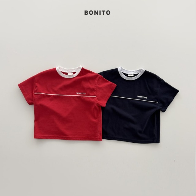 [80-125cm] 簡約拼色領口橫線字母短袖T恤 #Leo獅子座