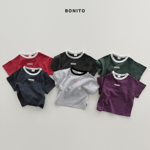 [80-125cm] 韓系撞色滾邊橫條紋短袖T恤 #Leo獅子座