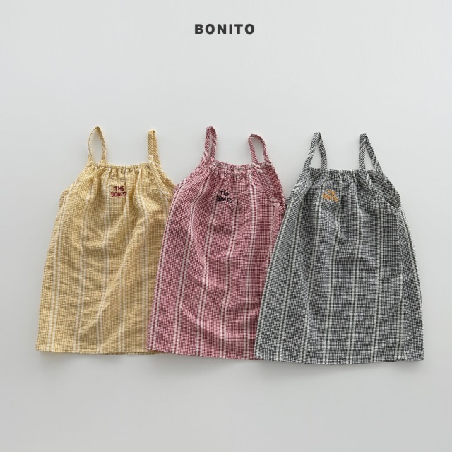 [80-125cm] 韓系配色格紋刺繡細肩帶洋裝 #Leo獅子座 (大童)