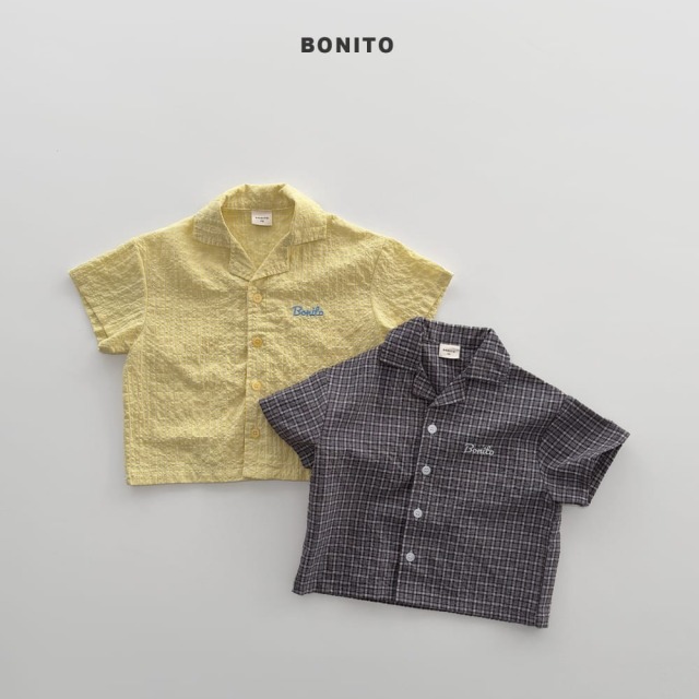 [80-125cm] 韓系配色格紋刺繡短袖襯衫 #Leo獅子座 (大童)