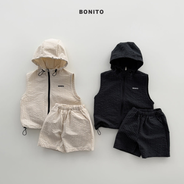 [80-125cm] 輕盈涼感標籤格紋連帽背心套裝 #Leo獅子座
