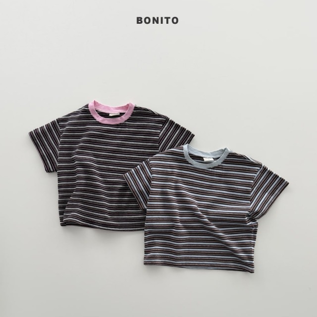 [80-125cm] 撞色領口懷舊風感細條紋短袖T恤 #Leo獅子座