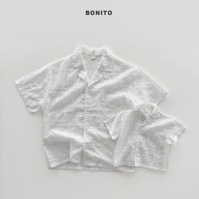 [80-125cm] 質感通透花卉刺繡短袖休閒襯衫 #Leo獅子座