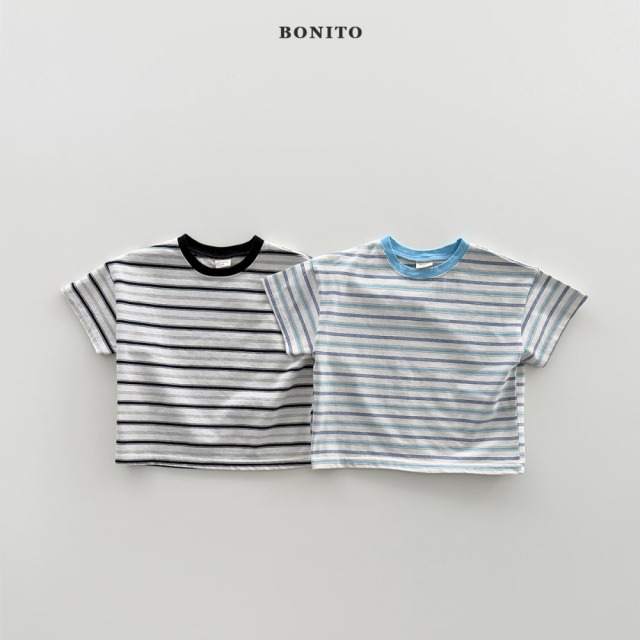 [80-125cm] 韓系撞色領邊橫條紋短袖T恤 #Leo獅子座